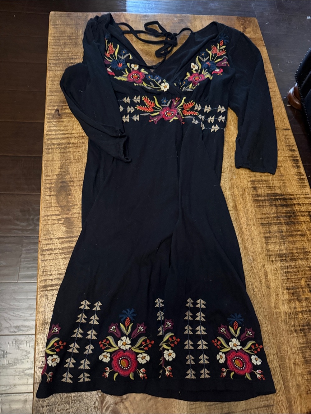Black Embroidered Midi Dress with Floral Accents